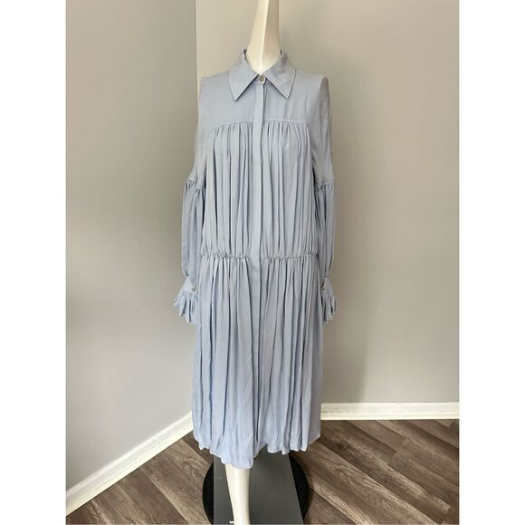 NWT KHAITE Colleen pleated silk-georgette midi shirt dress Size XS $2200 - Picture 3 of 9
